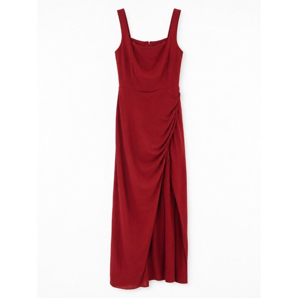 Lulus Glamorous Disposition Rust Ruched Maxi Dress Size Small - Picture 2 of 9
